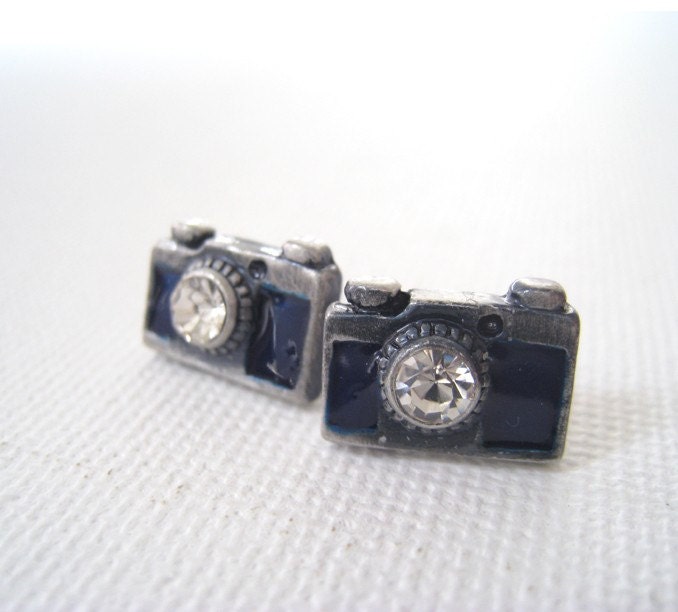 Antique Silver Camera Post Earrings