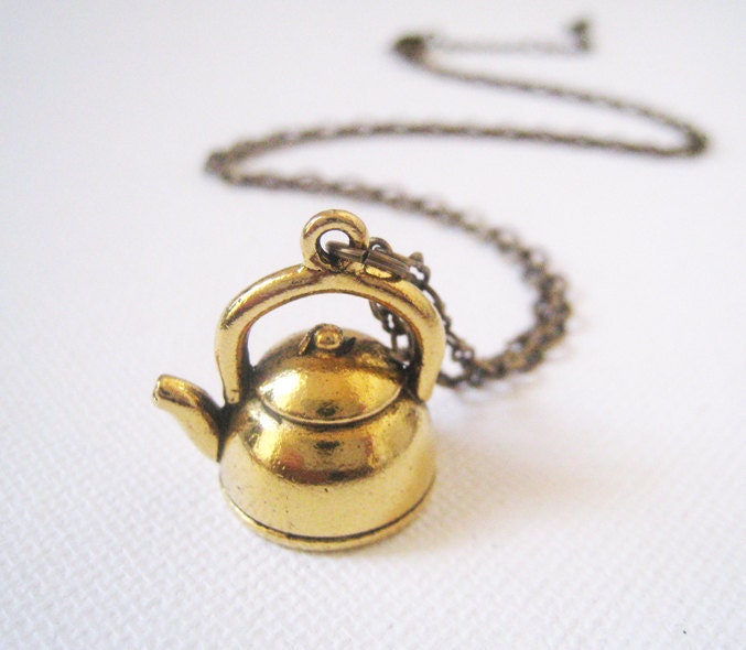 Antique Gold Teapot Necklace