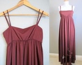 Maxi Dress Vintage Romantic Boho Burgundy Hippie 1970s Small
