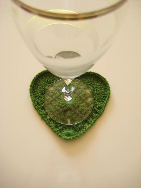 Heart Fashion - Crochet Drink Coasters - Green Set of 2 Hearts - Ready for Shipping - Gift for Her, for Mom