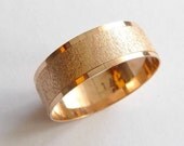 Rose gold Wedding Band women's and men's wedding ring 7mm wide flat with sand roughness finish and shiny stripes