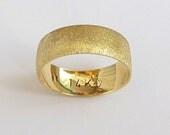 Gold wedding band men's wedding ring  with deep sandblast finish 6mm wide 14k gold