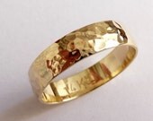 Gold mens wedding band wedding ring 5mm wide hammered for men and women yellow domed traditional