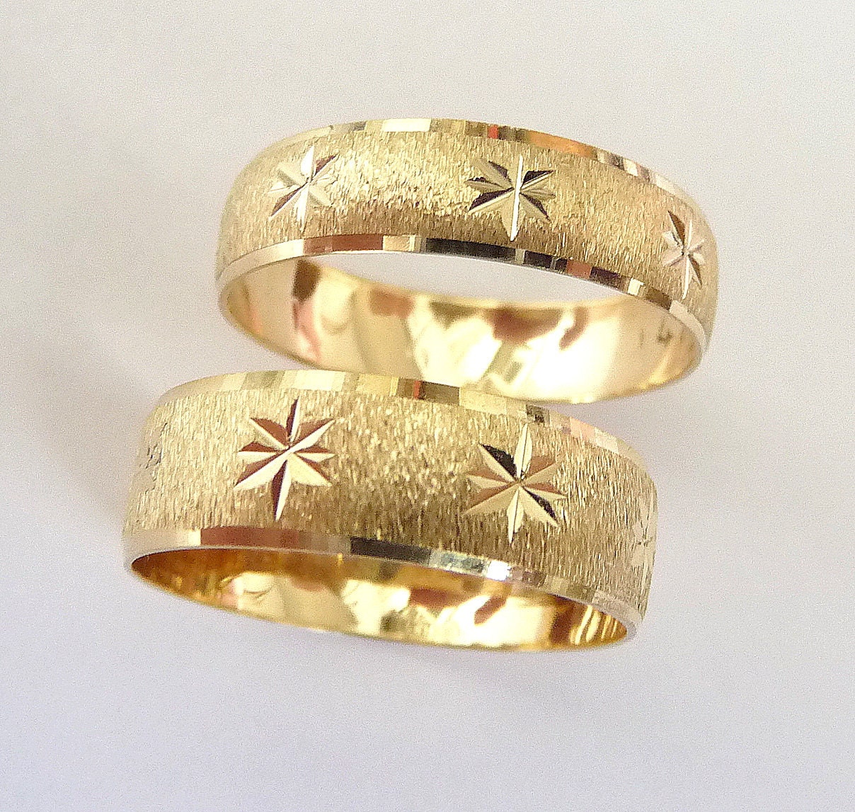 Wedding rings set gold men and women wedding bands with stars