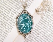 Forest Blossoms Necklace - Silver Pendant - Make It Through (blue green) - Wearable Art with Silver Chain