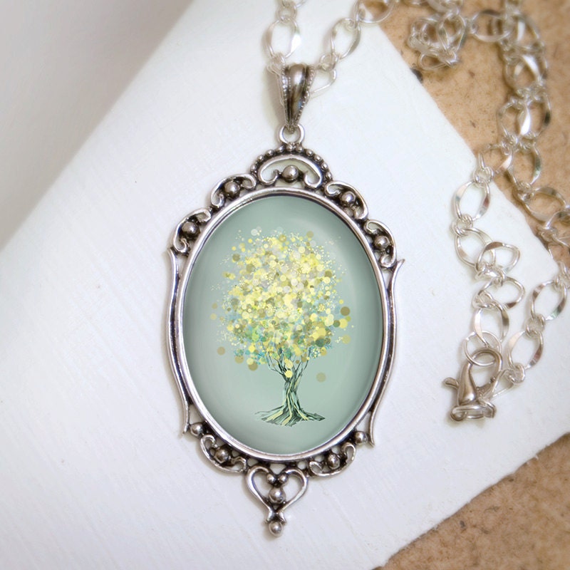 Lemon Bubble Tree Necklace - Silver Pendant - Wearable Art with Silver Chain