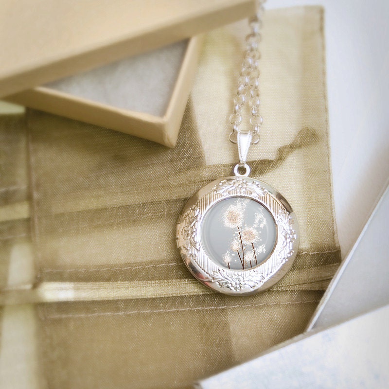 Silver Dandelion Locket Necklace - Silver Locket - Perennial Moment (silver) - Wearable Art with Silver Chain