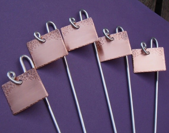 Garden Markers - Copper - Simply Stated - Set Of Five - CUSTOM Hand Stamped - dillybags