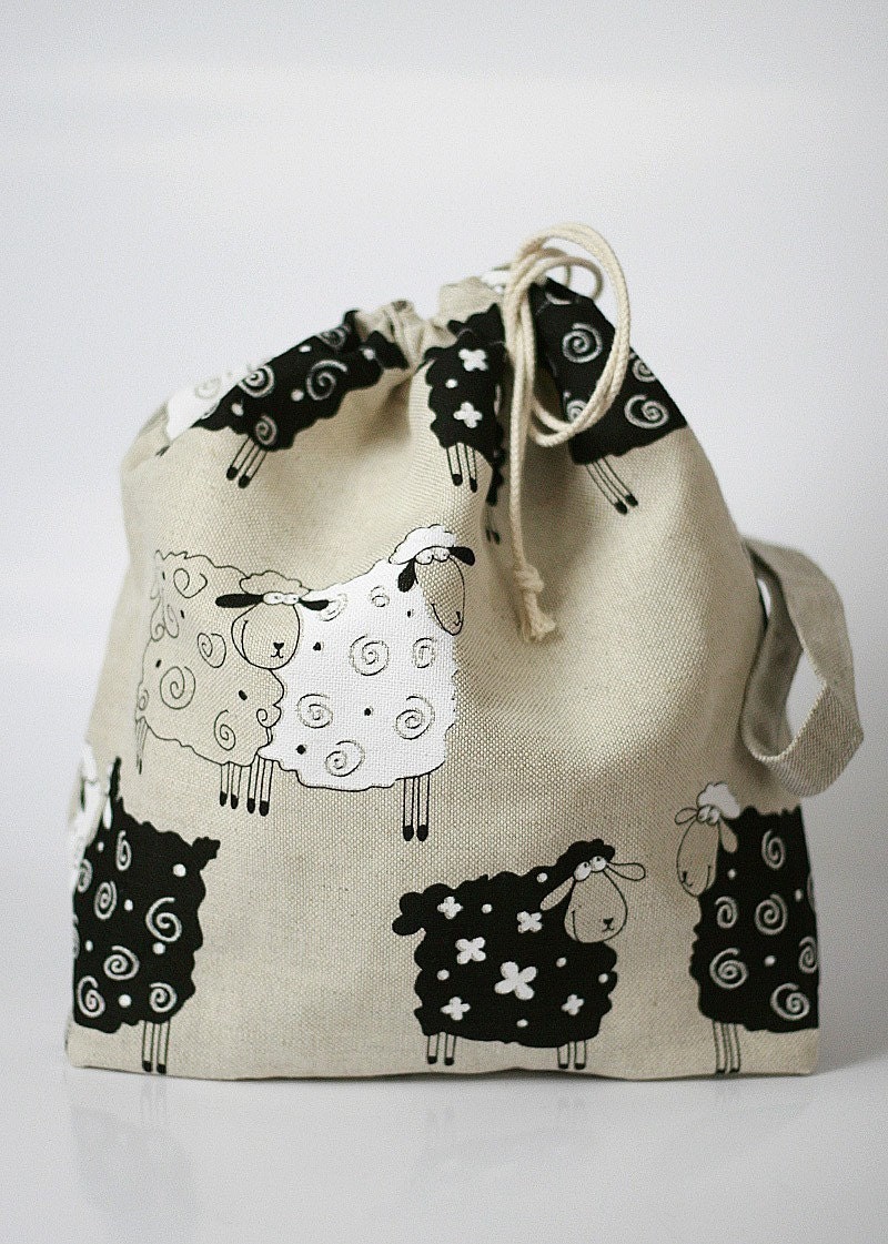 LARGE Knitting Project Bag. Lucky Sheep.... Special KnitterBag design.