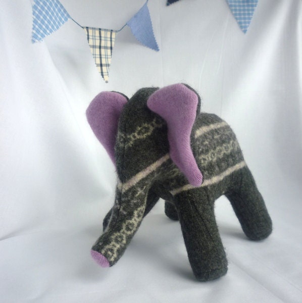 Small Grey and Lavender Upcycled Felted Wool Elephant Stuffed Toy,One of a Kind Plush
