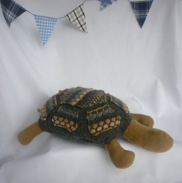 Medium Grey Upcycled Felted Wool Tortoise Plush Toy