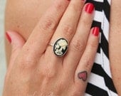 Skeleton Cameo Ring, Halloween, Handmade, Zombie Girl