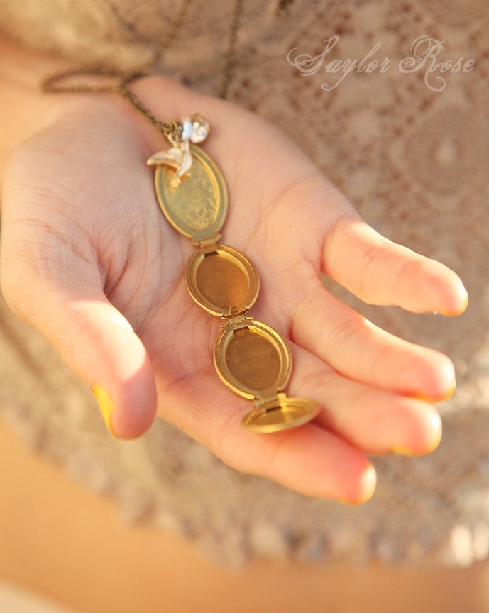 Multi Photo Locket, La Familia Folding Locket Necklace II, Bird Charm, Handmade, Spring Fashion, Mothers Day