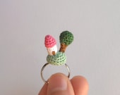 Crochet Ring - House and Tree on a Tiny Hill - Mini amigurumi adjustable ring