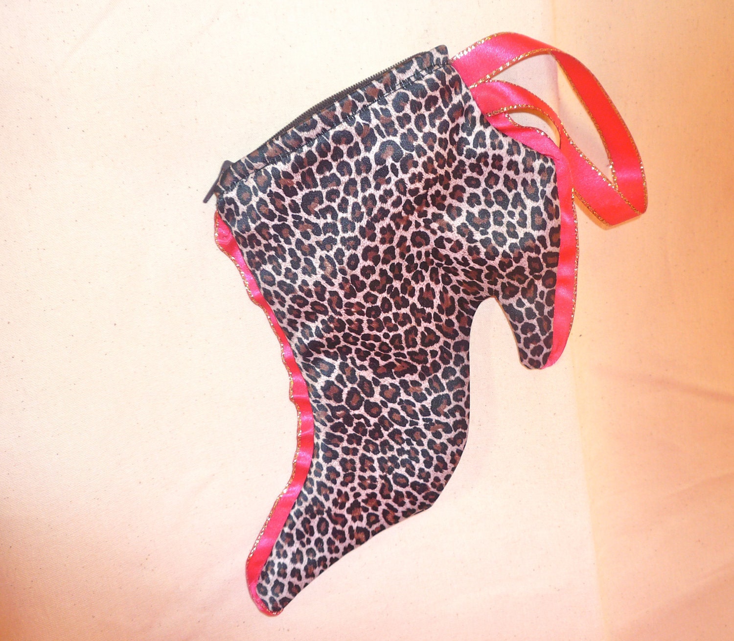 1/2 PRICE SALE Leopard print Satin 'Shoop' with Hot Pink piping