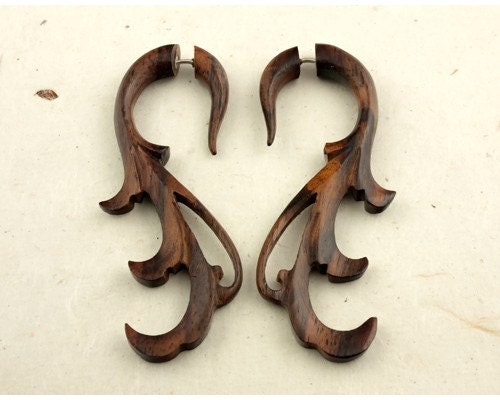 Native Feather - Wooden Fake Gauges L/Brown
