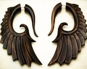 Fake Gauges - Nava Wings Black Wood Earrings