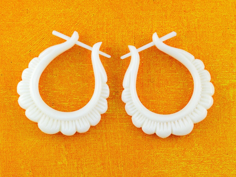 Bone Post Earrings - Flower Hoops