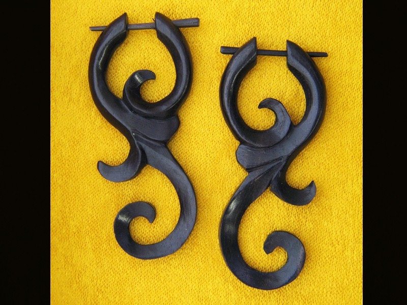 Wooden Earrings - Ma'ayan Curls Post Earrings - Black