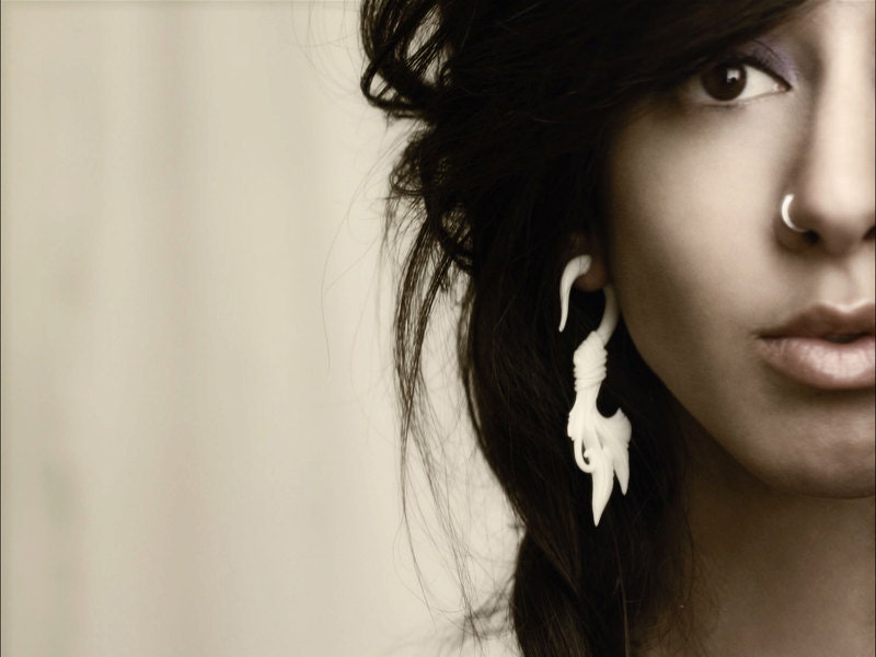 Fake Gauges - Wrapped Feather Bone Earrings