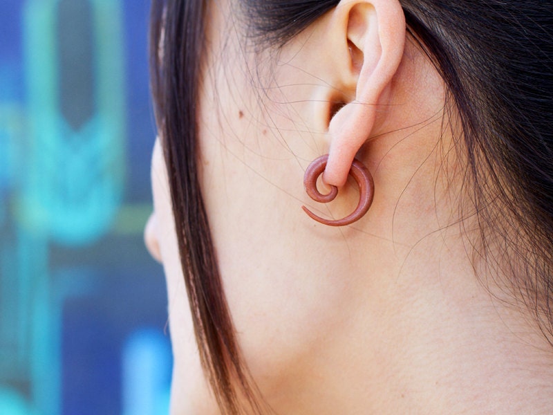 Small Spirals - Tan Wooden Earrings -  FAKE GAUGES