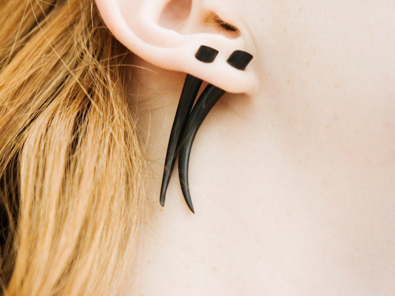 Fake Gauges - Med Black Talons - Wood Earrings