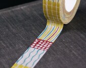 River Rocks and Streams with Squares Burgundy, Teal, Yellow Japanese Washi Paper Masking Tape-16.5 YARDS