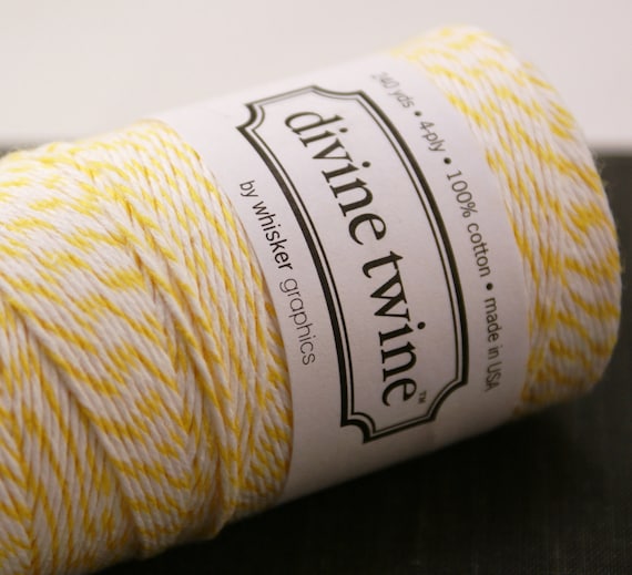 LEMON Yellow and White Twisted Bakers Twine String for crafting, gift wrapping, packaging, invitations - 240 yards