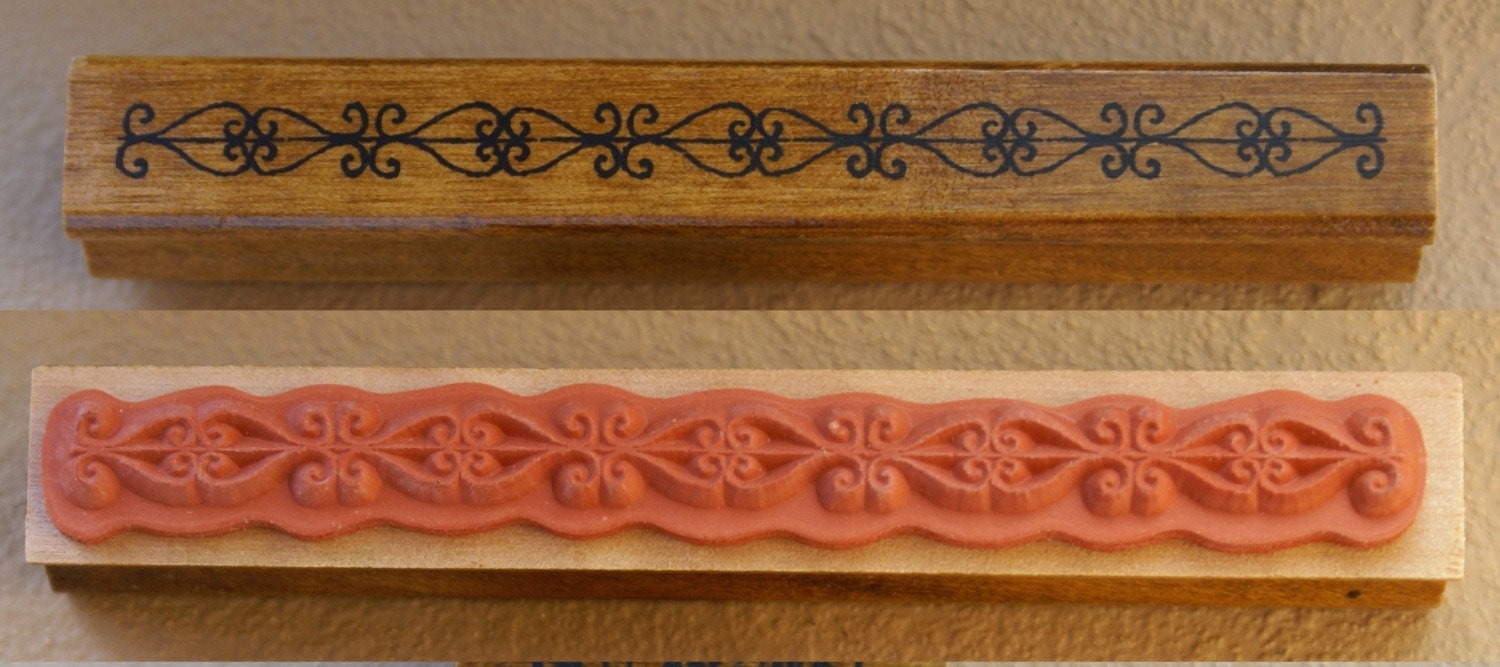 Ornate Wrought Iron Flourish Border Strip Japanese Wood Stamp