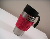 Red Cup Cozy and Reusable Cup Sleeve - Red Floral Print