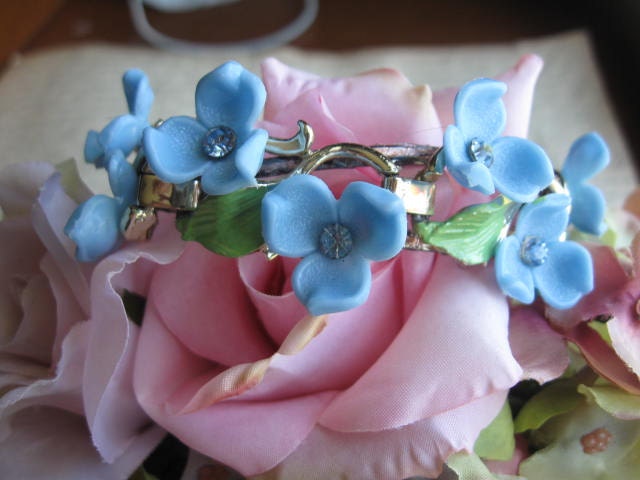 Blue Bell Vine. vintage flower One of a Kind assemblage bracelet
