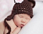 Bear hat with earflaps and optional ribbon clip or flower