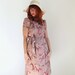 Summer Sale - Vintage 1970s Butterfly Dress. Brown Beige. Boho. Summer. Fall. Office. Weddings. Back To School. Size Large