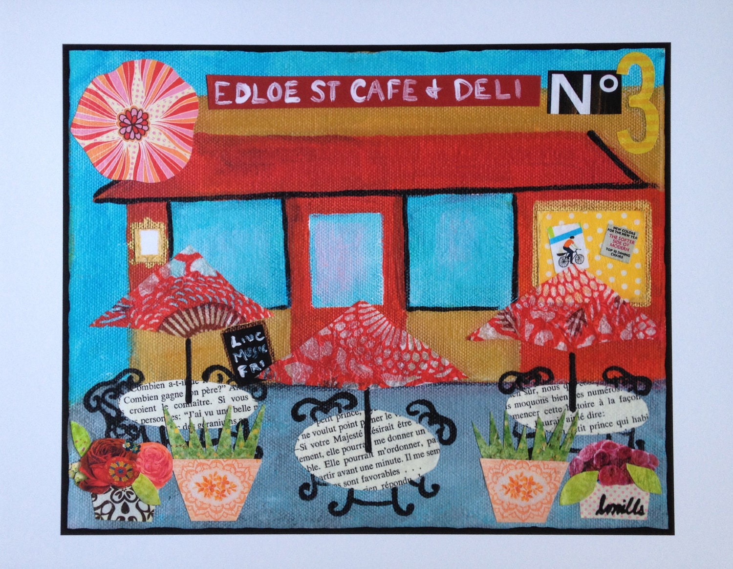 8 1/2x11" Limited Print of Edloe Street Cafe & Deli No 3- folk art collage cafe
