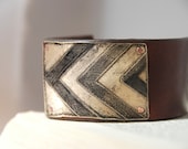 Men's Bracelet Urban Geometric Chevron Etched And Oxidized Brass Upcycled Leather