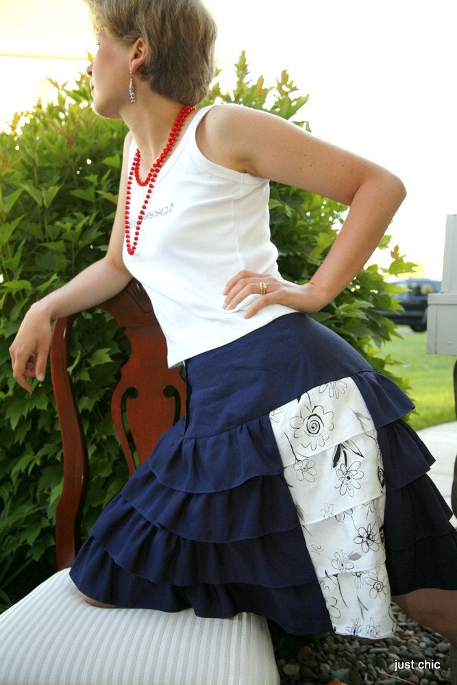 navy blue ruffled skirt