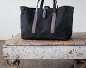 No. 175 Tool / Garden Tote in Black Waxed Canvas & Charcoal Webbing