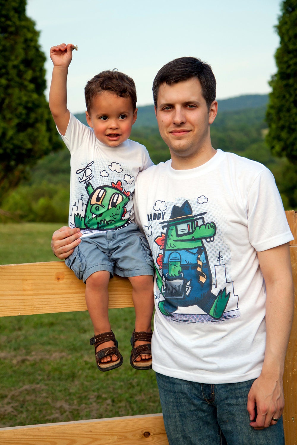 Father's Day - Dad and Baby Godzilla Matching Shirt Gift Set - Custom Personalization