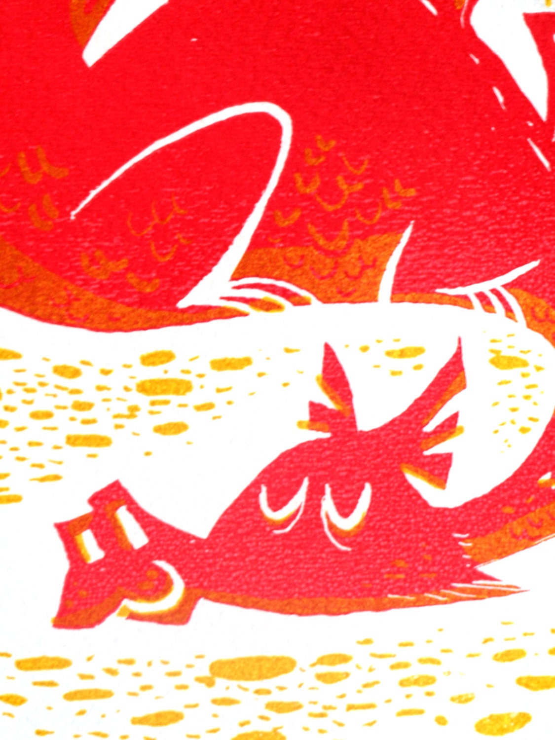 Chinese New Year Red Dragon Silkscreen Art Print - red with gold ink - 9 in x 12 in