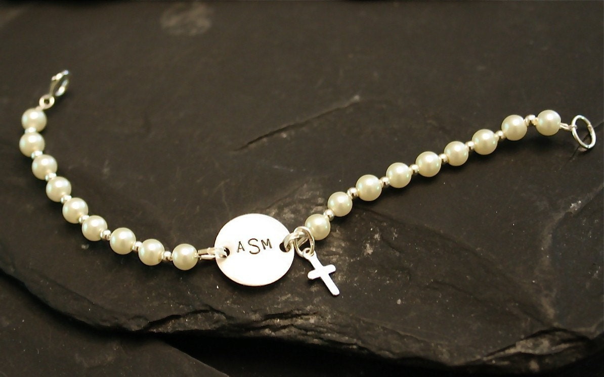 Sweet Pearls - Initial Sterling and Pearl Bracelet -Baptism/Communion/Confirmation
