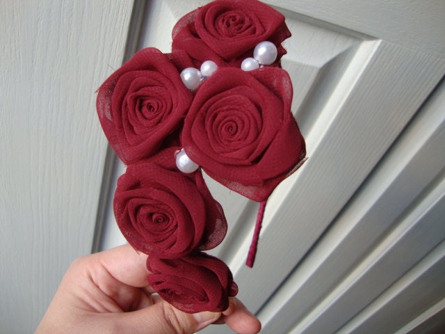 Ruby Red Rose Headband Hair Comb Clip Pin Bride Bridal Silk Wedding Rehearsal Dinner Flower Jewel Invitation Wine Burgundy Apple Cherry