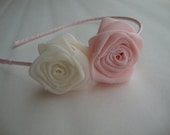 Pink Ivory Rose Headband AS IS Hair Comb Clip Bride Bridal Silk Wedding Rehearsal Dinner Flower Invitation Cream Blush Baby Cherry Blossom