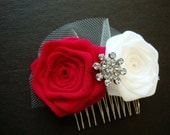 Apple Red Ivory Rose Comb Hair Clip Pin Headband Bride Bridal Silk Bud Wedding Shower Rehearsal Dinner Invitation Flower Cherry Ruby
