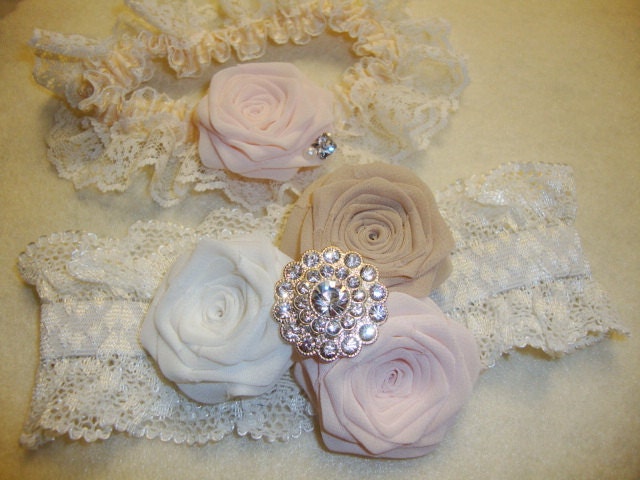 Borrowed Old New Blue Garter SET Taupe Ivory Rose Something Flax light Brown Latte Champagne Pink Blush Lace Royal Bridal Bride Wedding