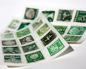Postage Stamp Stickers - Green Upcycled Vintage