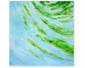 Green ripple, original painting, abstract, small, green, blue water, acrylic, 5x5 - AzureDayArt