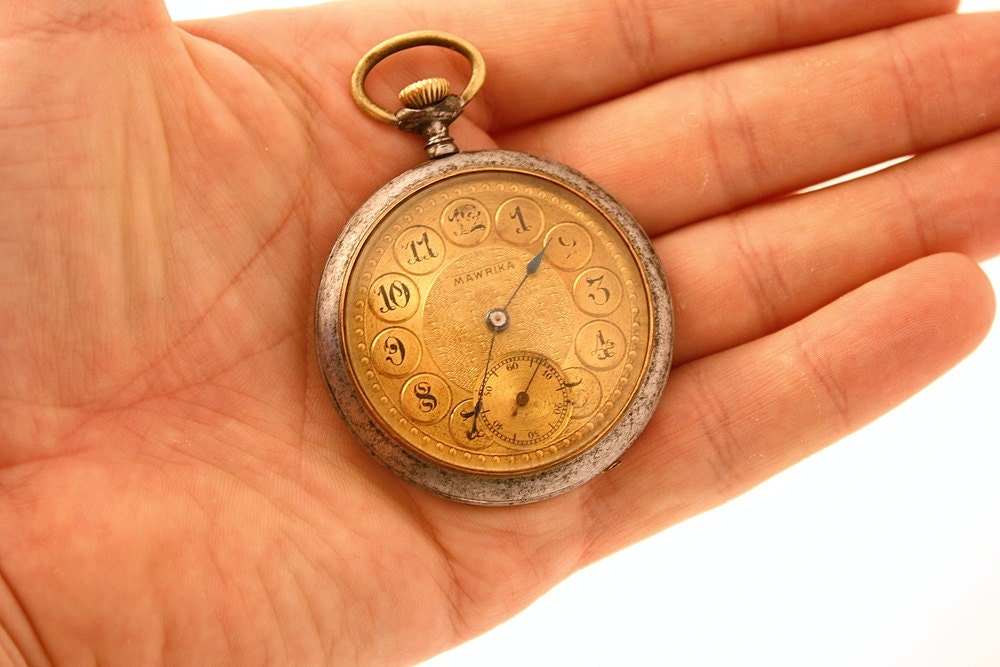RARE Antique Pocket Watch Mawrika gold color pocket watch