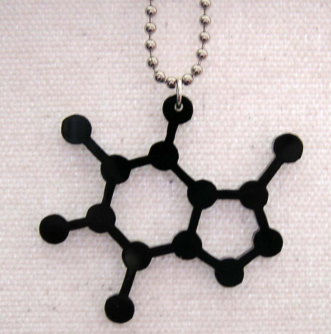 Caffeine now available in Bling, caffeine Molecule Necklace