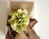 Burlap Wedding Photo Album -  Rustic Green Hydrangeas - Chocolate Brown Ribbon Bow - Free Shipping