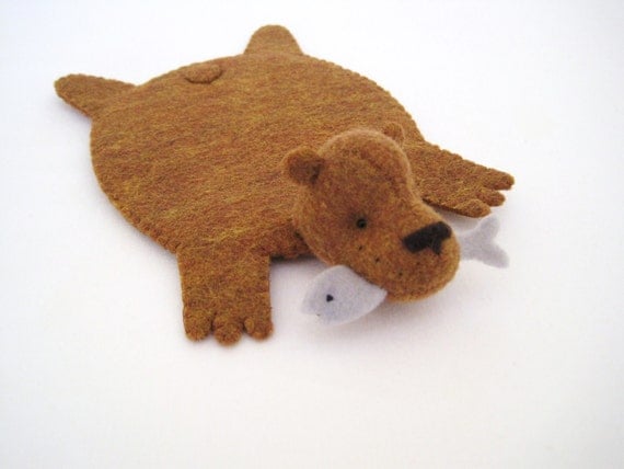 Bear Rug Coaster with Fish (copper with blue-gray fish)